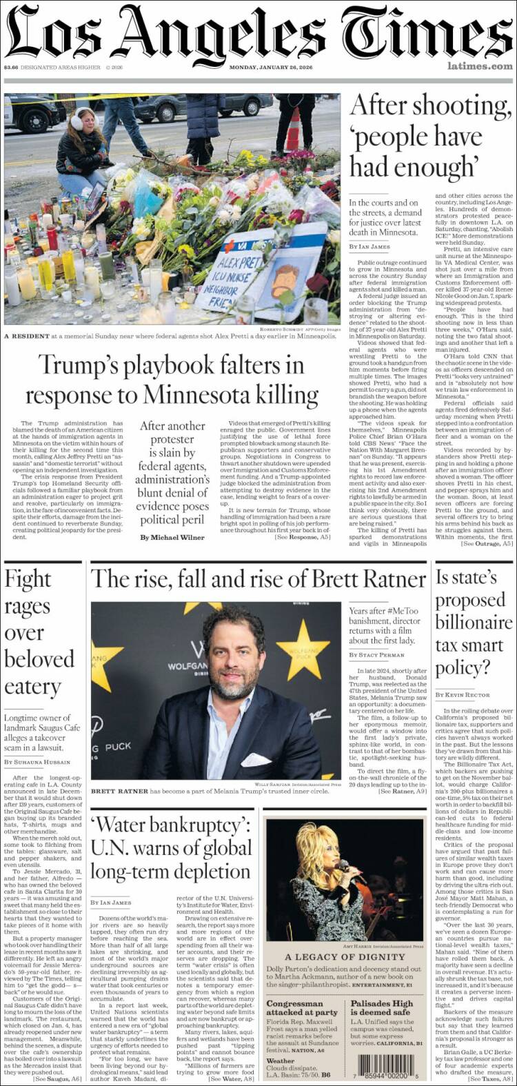 Portada de Los Angeles Times (USA)