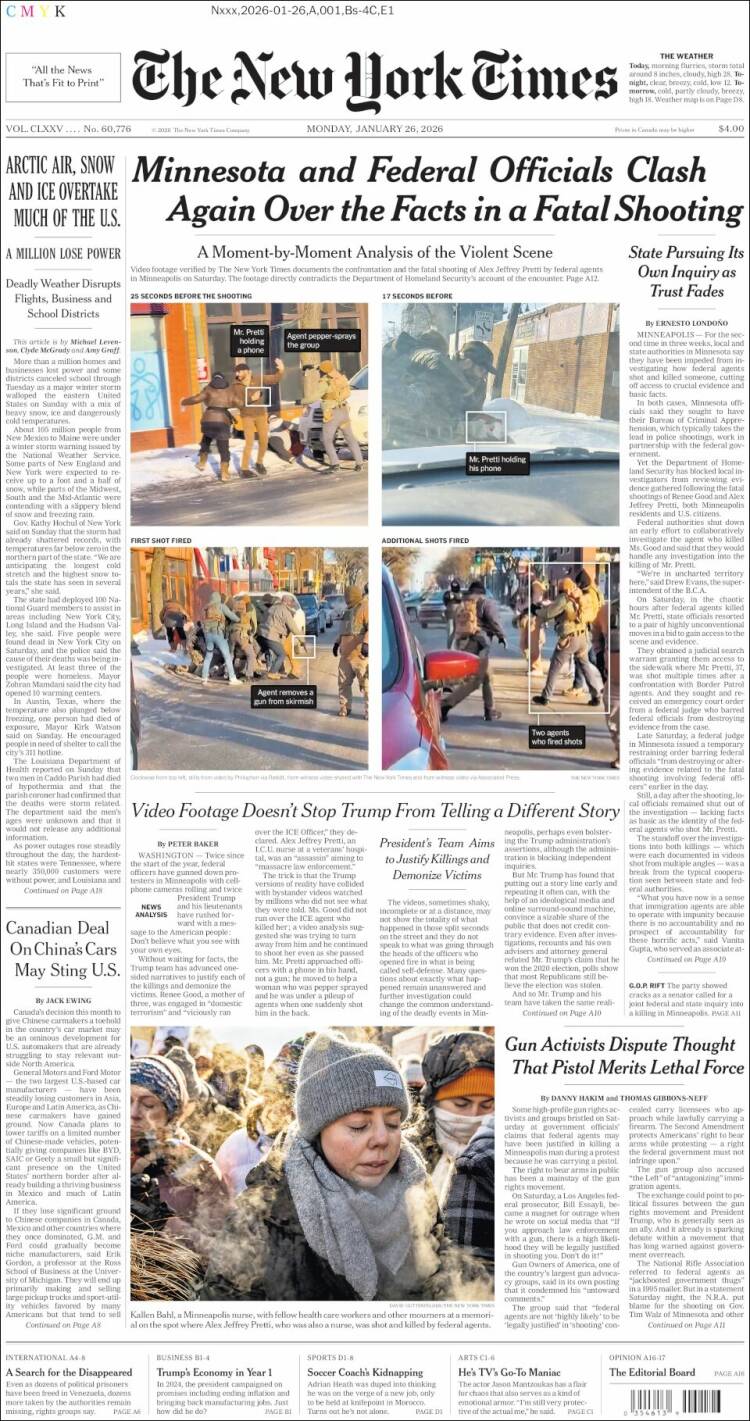 Portada de New York Times (USA)