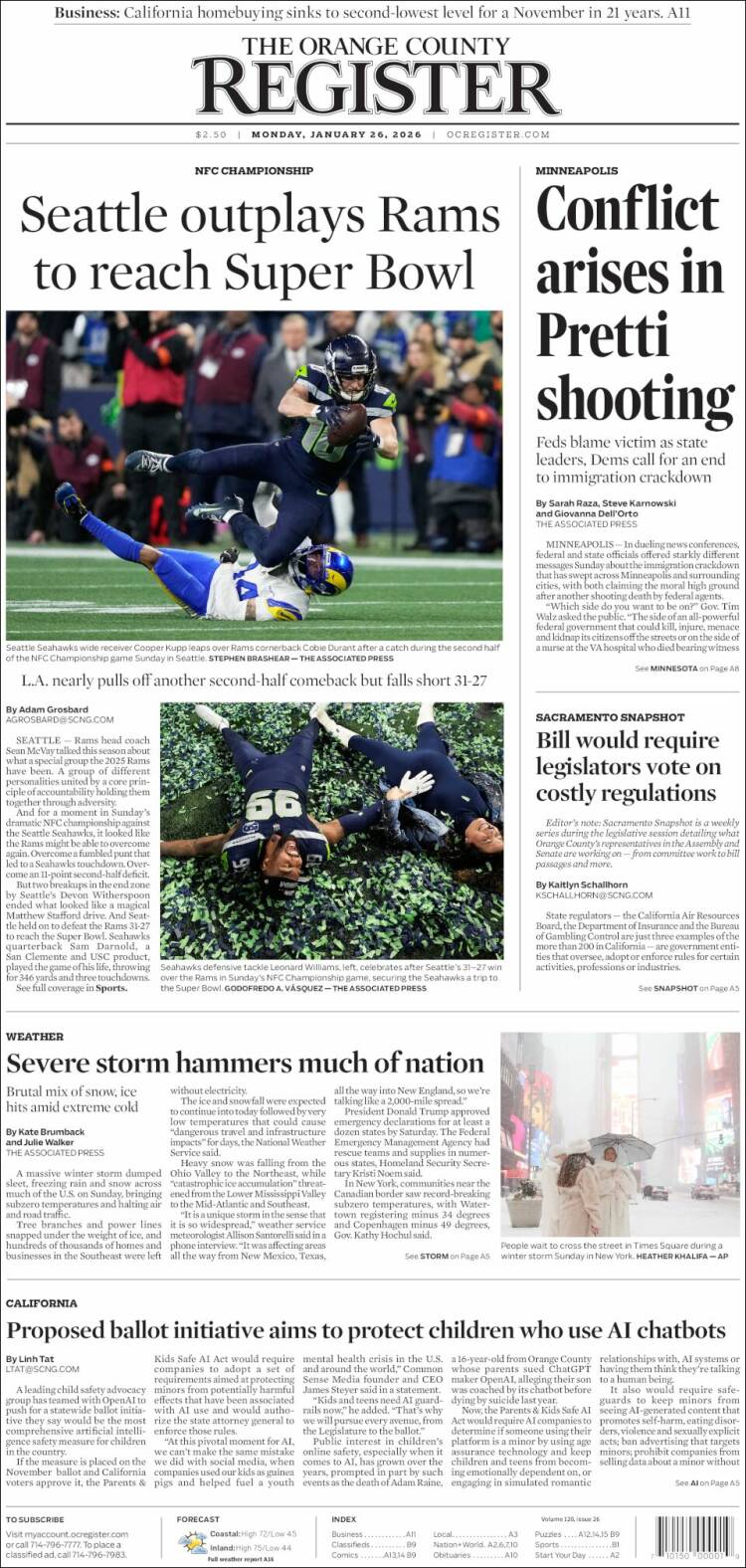 Portada de The Orange County Register (USA)