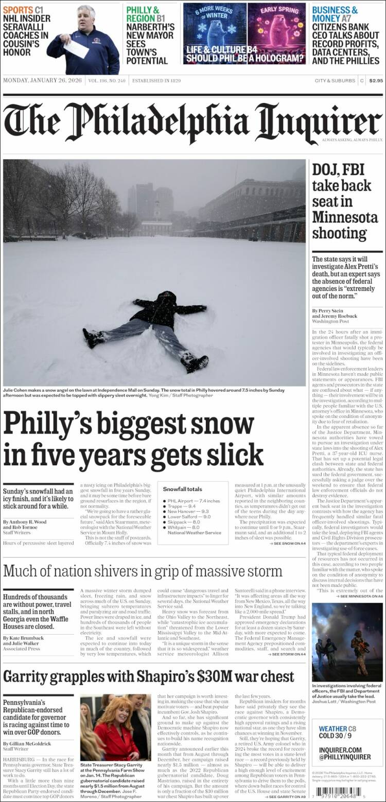 Portada de Philadelphia Inquirer (USA)
