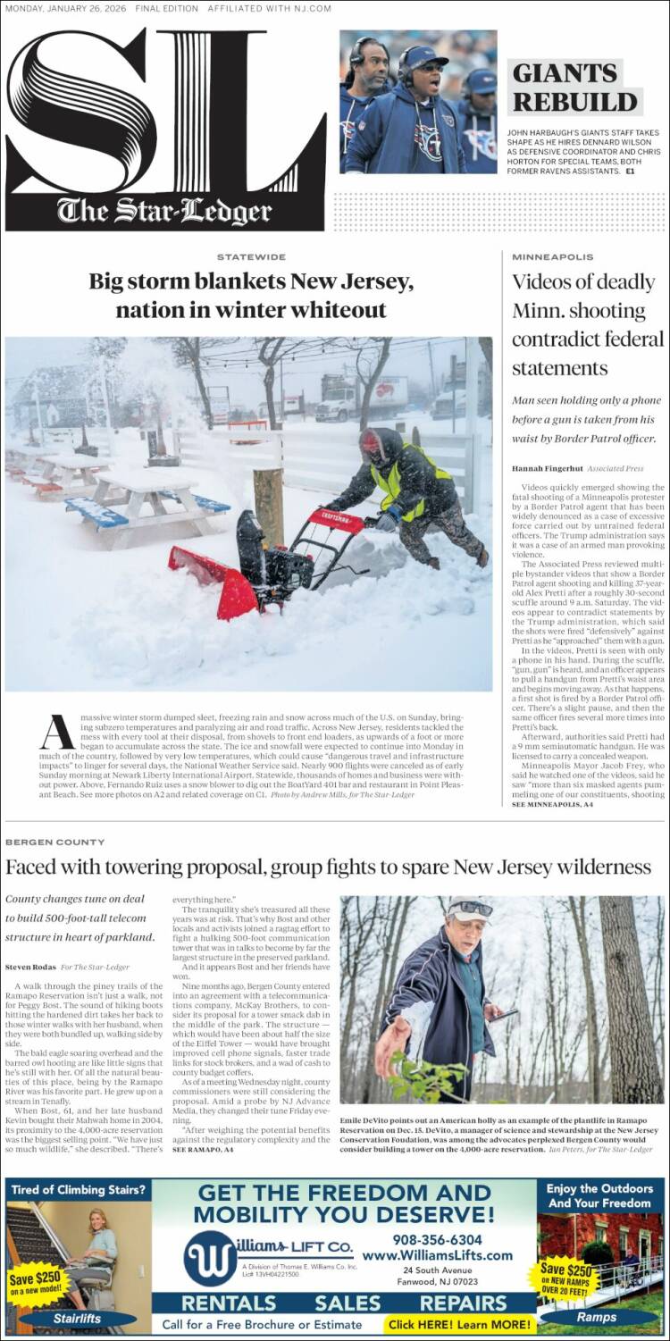 Portada de Star-Ledger (USA)