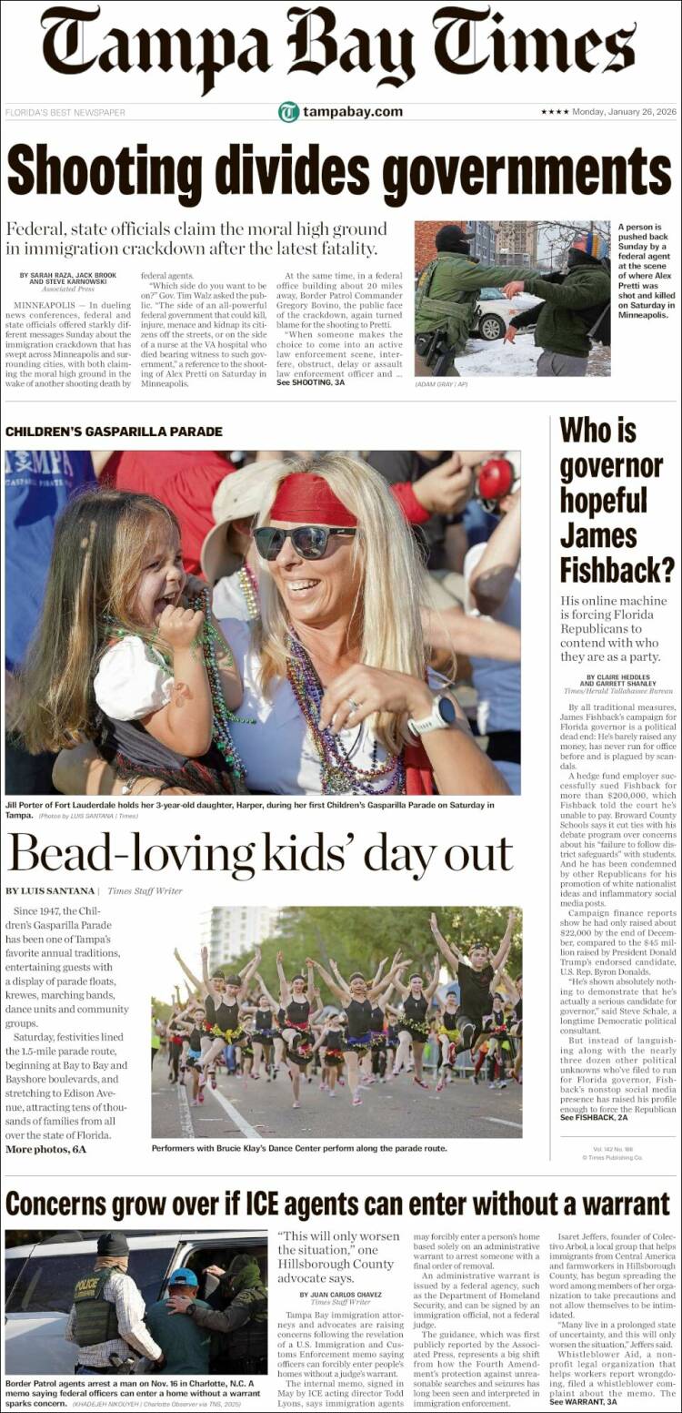 Portada de Tampa Bay Times (USA)