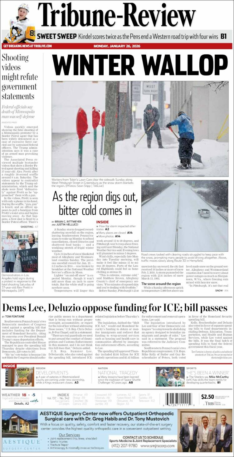 Portada de Tribune-Review (USA)