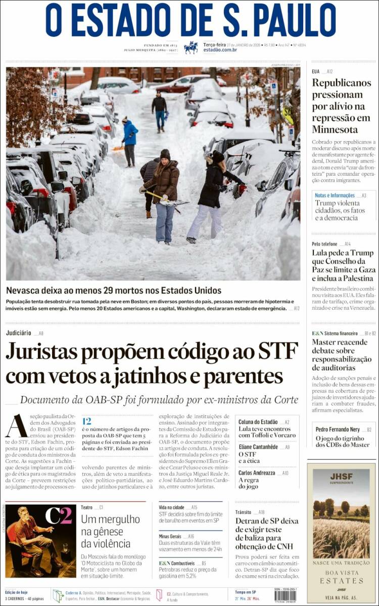 Portada de O Estado de São Paulo (Brasil)