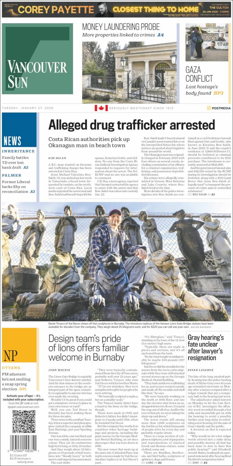 Portada de The Vancouver Sun (Canad&aacute;)