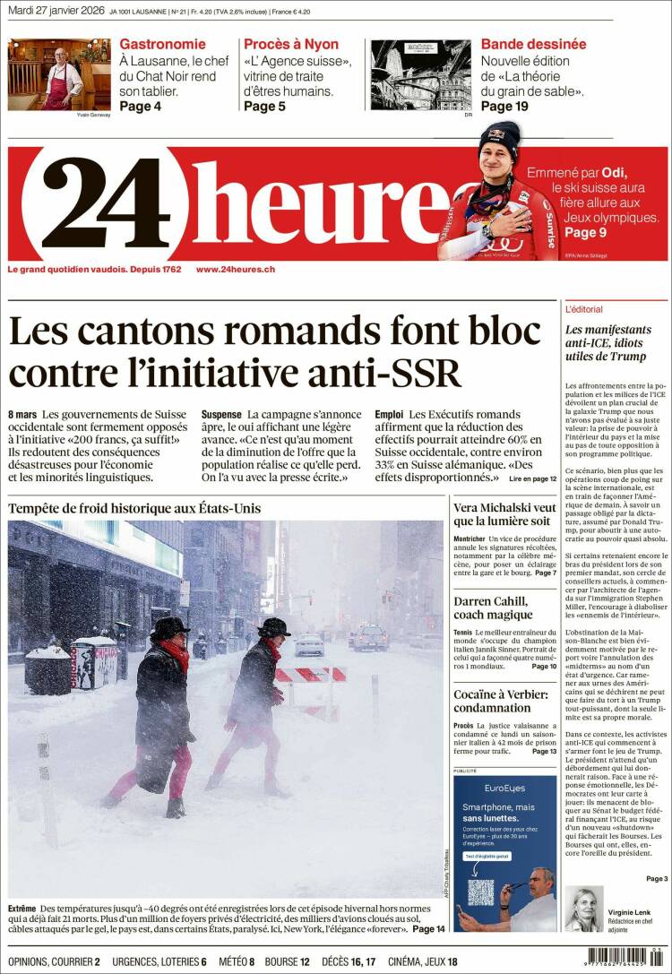 Portada de 24 Heures (Suiza)