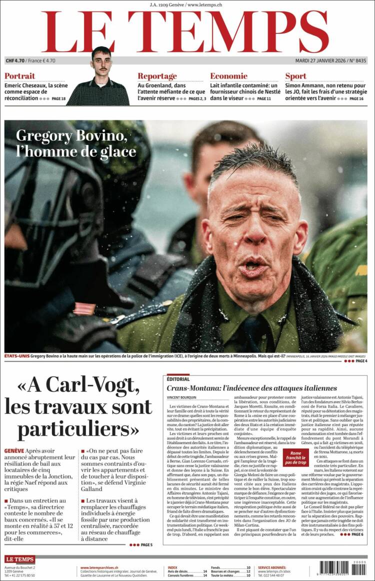 Portada de Le Matin (Suiza)