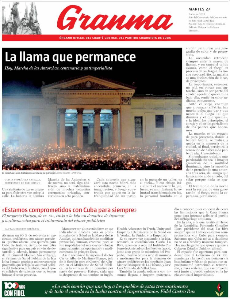 Portada de Granma (Cuba)