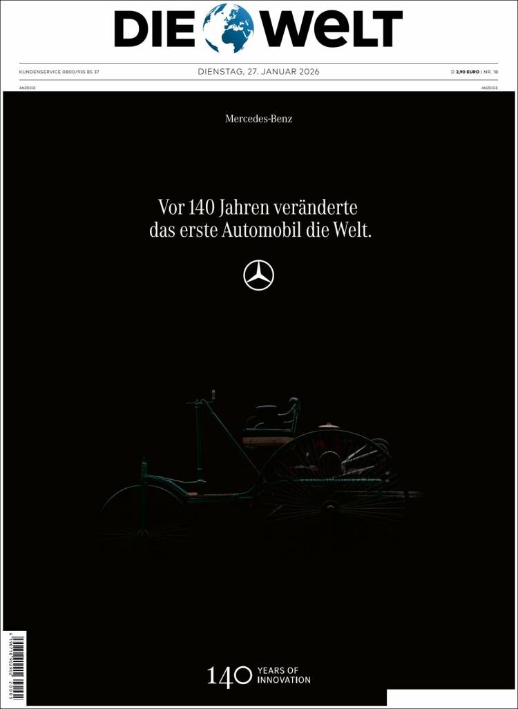 Portada de Die Welt (Alemania)