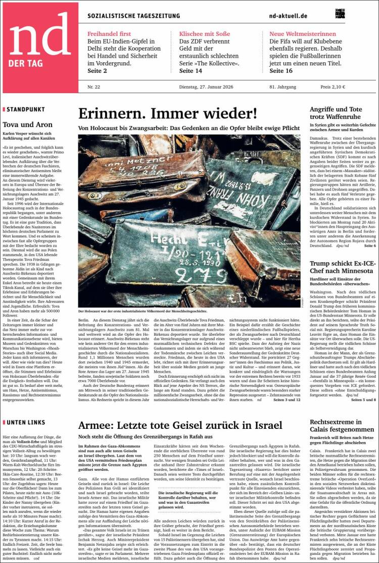 Portada de Neues Deutschland (Alemania)