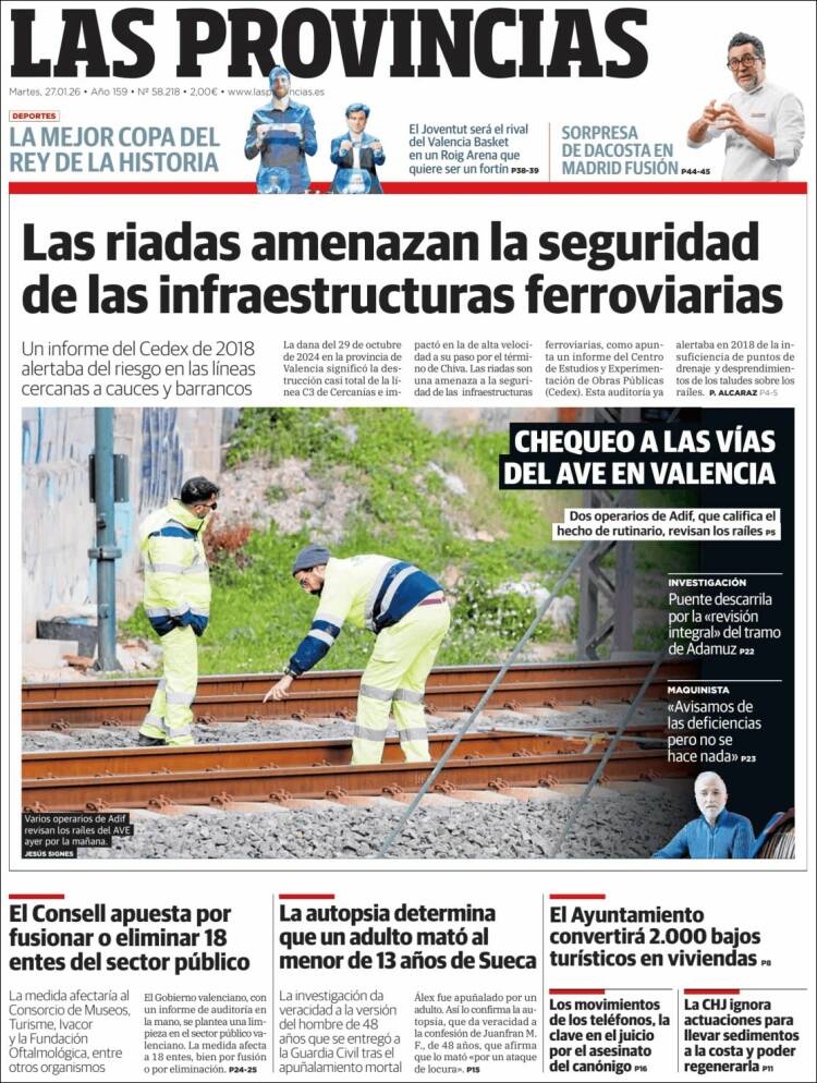 Portada de Las Provincias (Espa&ntilde;a)