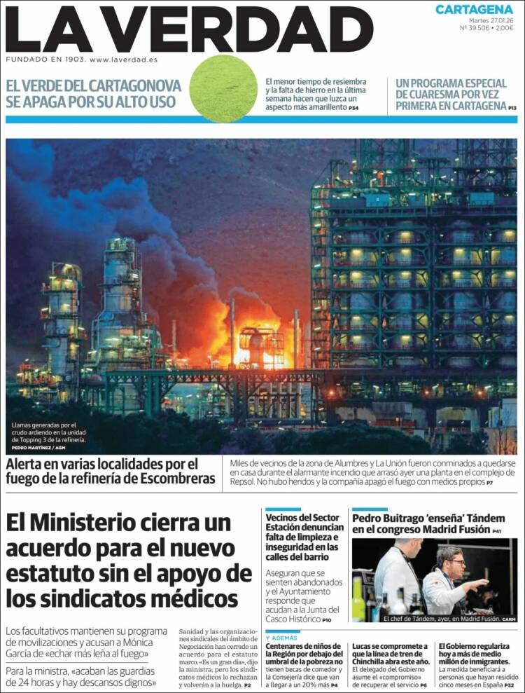 Portada de La Verdad de Cartagena (Espa&ntilde;a)