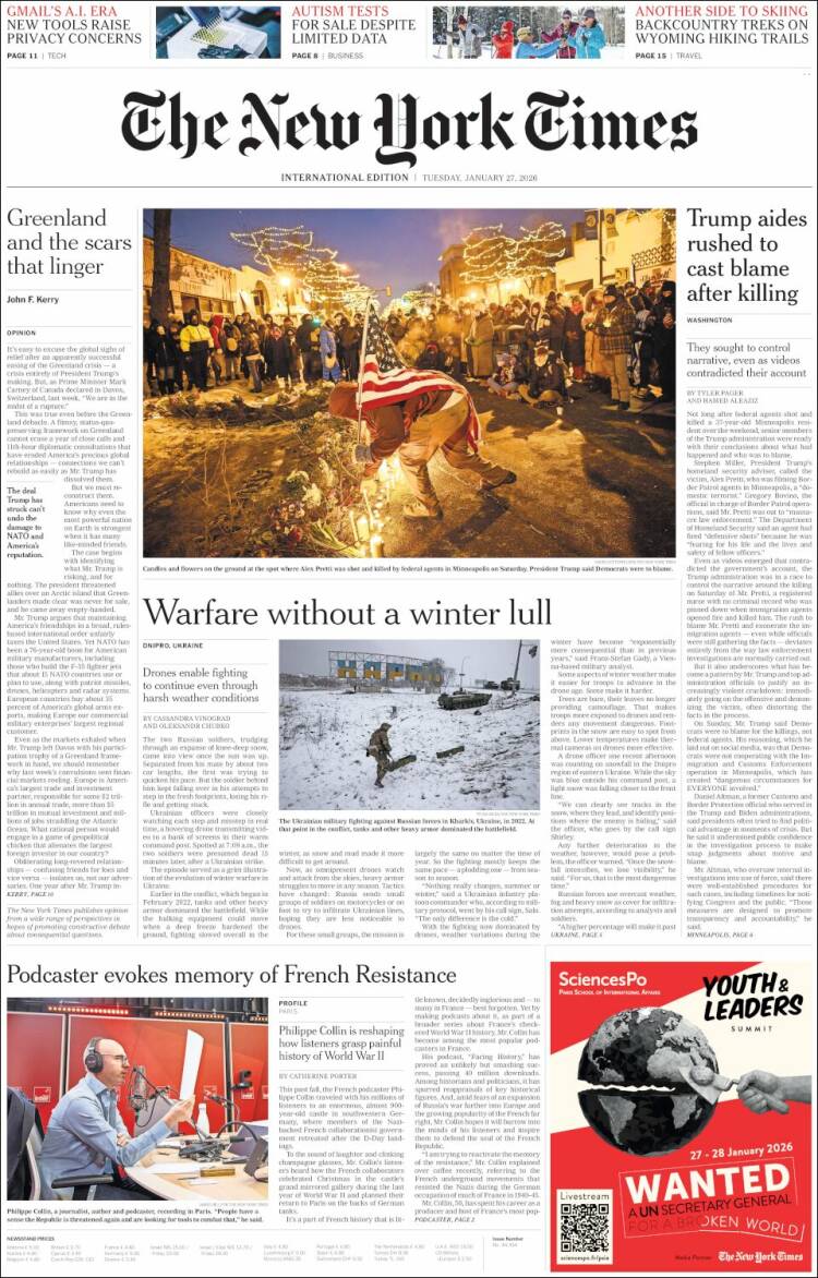 Portada de International New York Times (Europa)