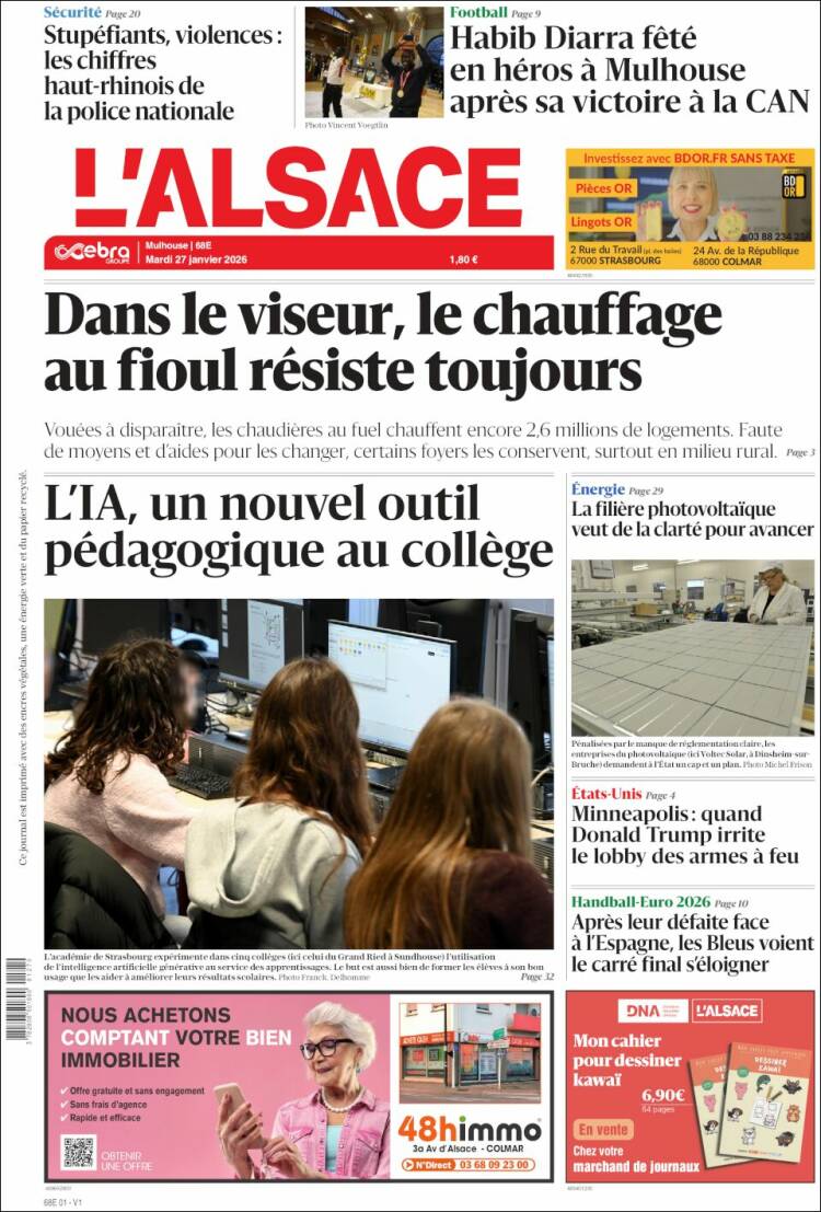Portada de Journal L'Alsace (Francia)