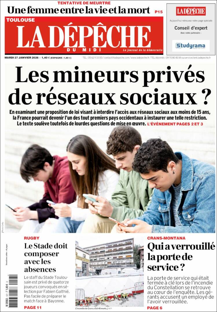 Portada de La Dépêche du Midi (Francia)