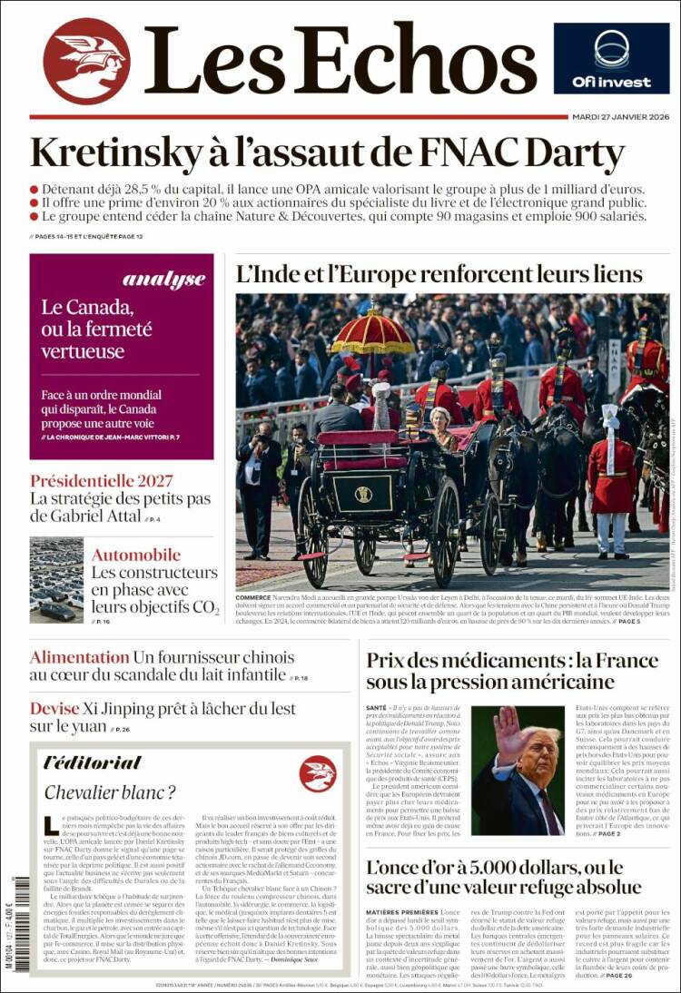 Portada de Les Echos (Francia)