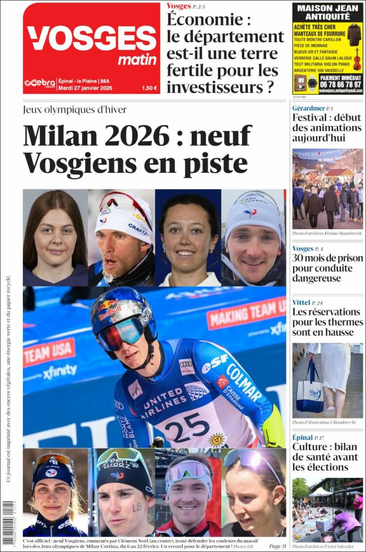 Portada de Vosges Matin (Francia)