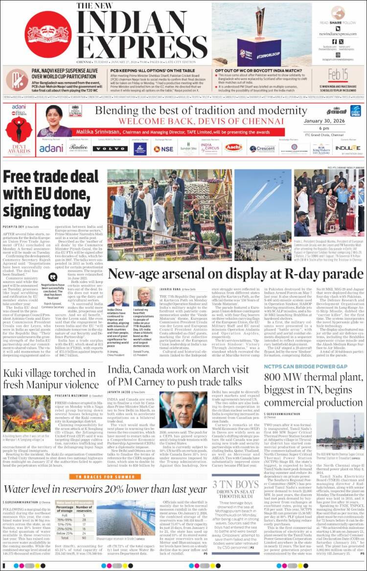 Portada de New Indian Express (India)