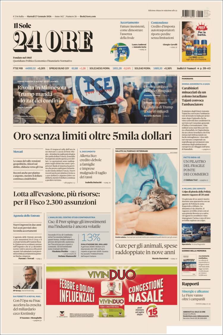 Portada de Il Sole 24 ORE (Italia)