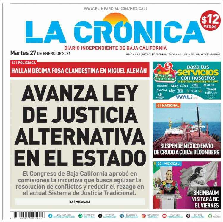 Portada de La Crónica de Baja California (M&eacute;xico)