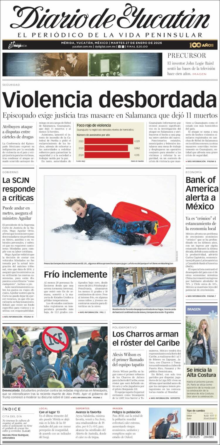 Portada de Diario de Yucatán (M&eacute;xico)