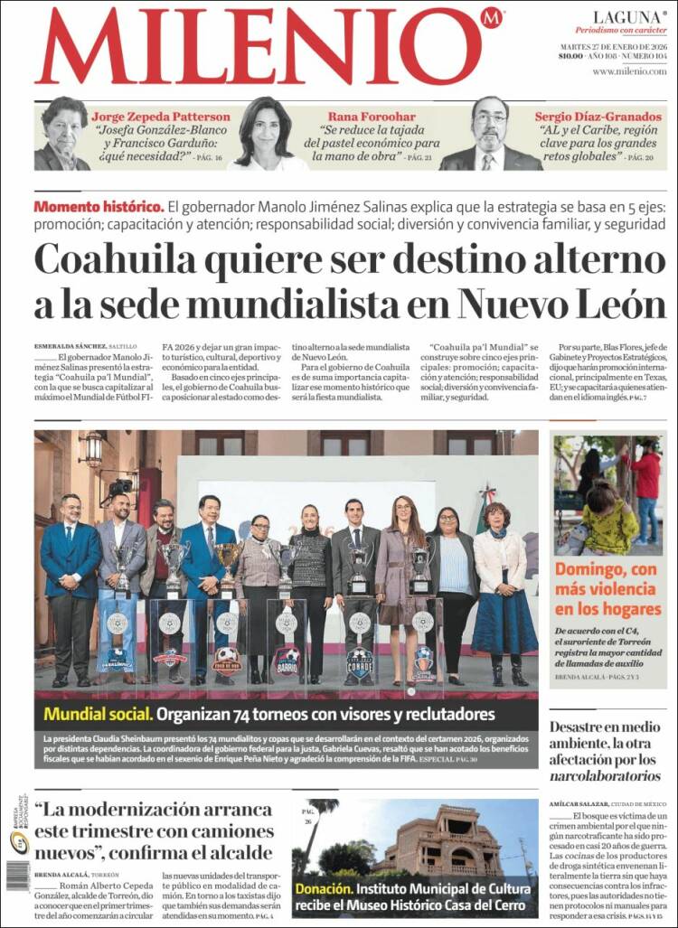Portada de Milenio - Laguna (M&eacute;xico)