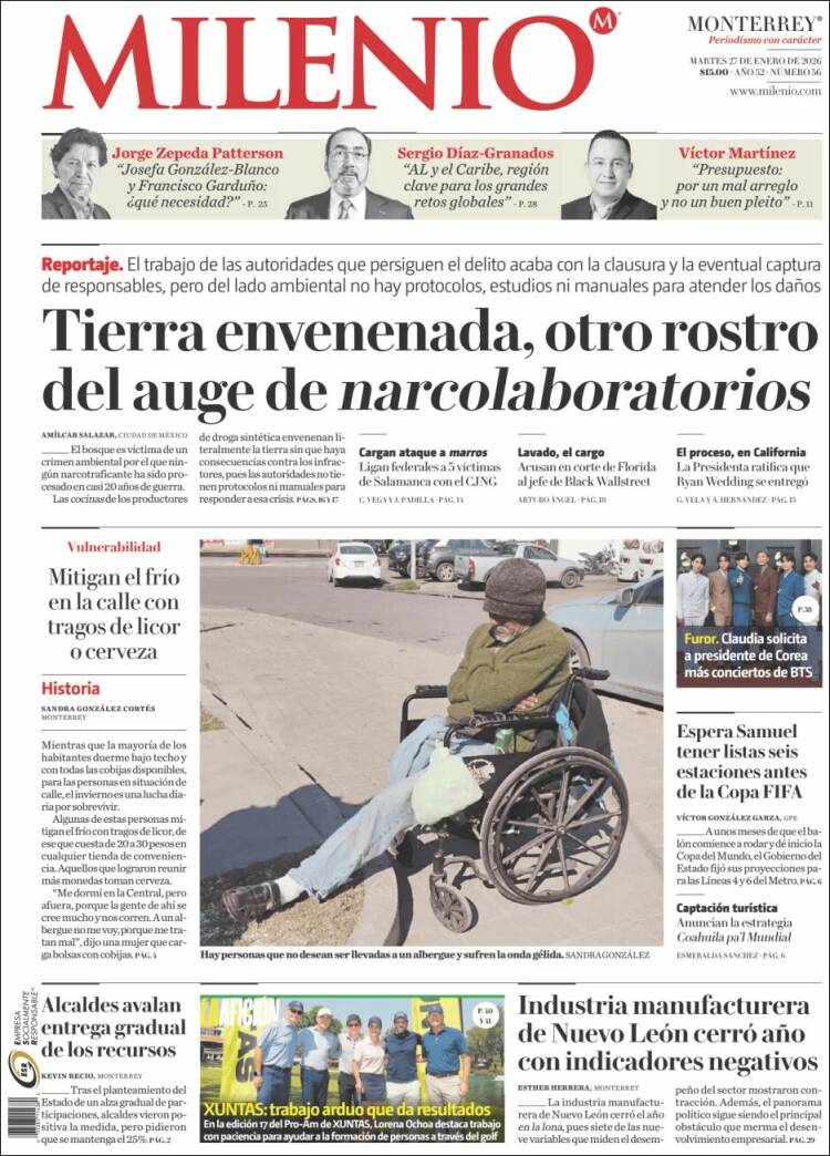 Portada de Milenio de Monterrey (M&eacute;xico)