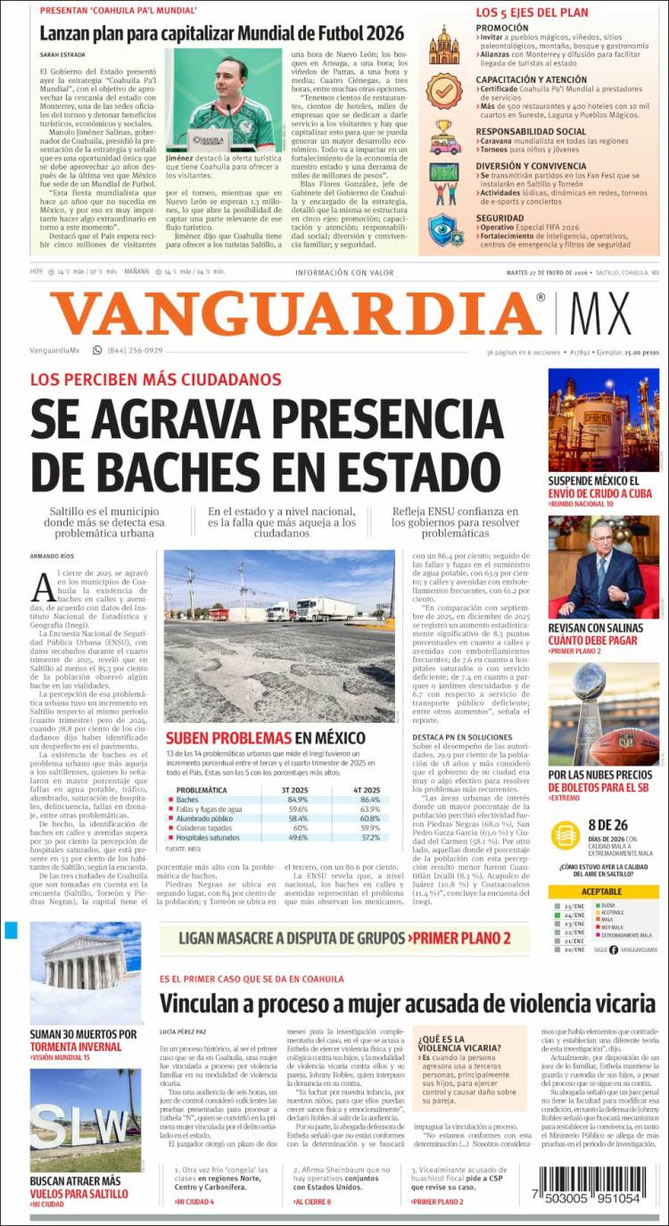 Portada de Vanguardia (M&eacute;xico)