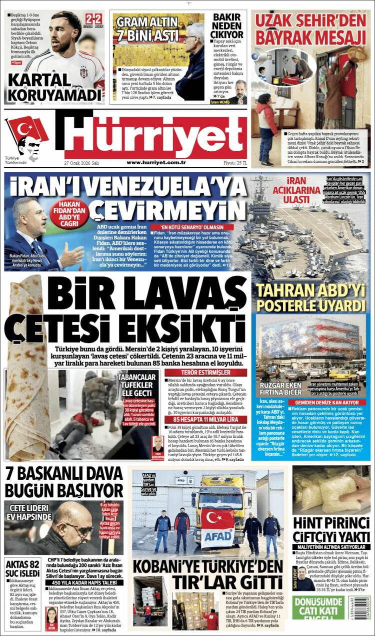 Portada de Hürriyet (Turqu&iacute;a)