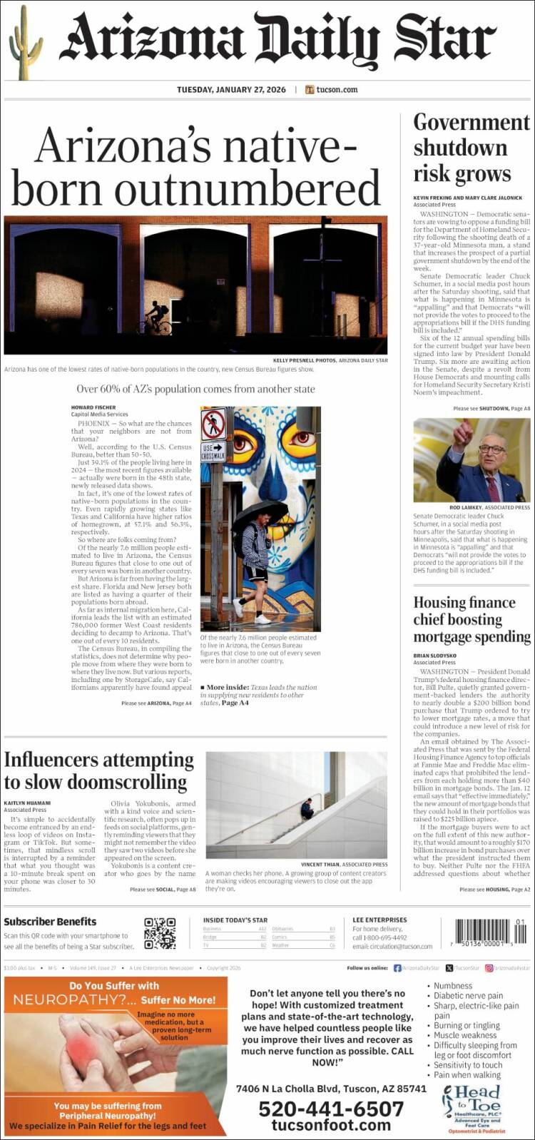 Portada de Arizona Daily Star (USA)