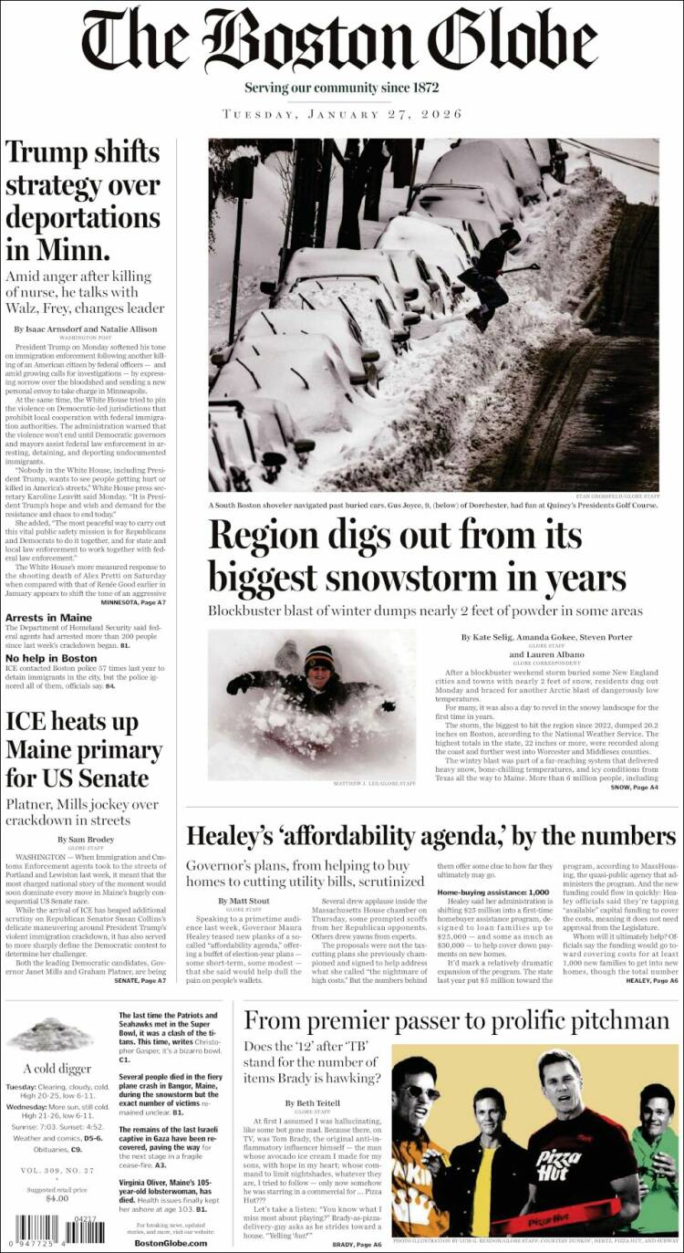 Portada de Boston Globe (USA)