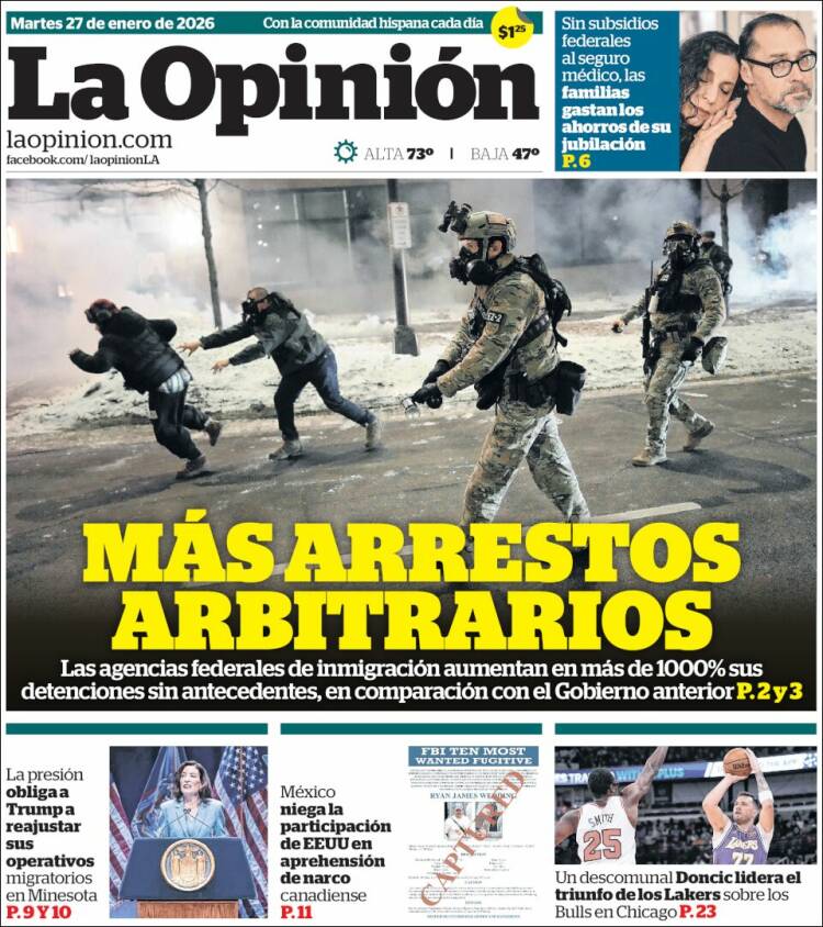 Portada de La Opinión (USA)