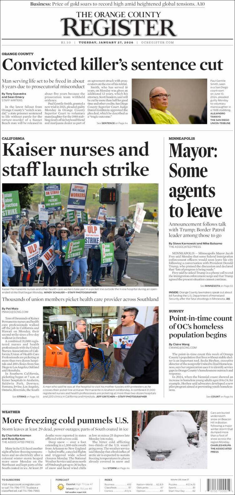 Portada de The Orange County Register (USA)