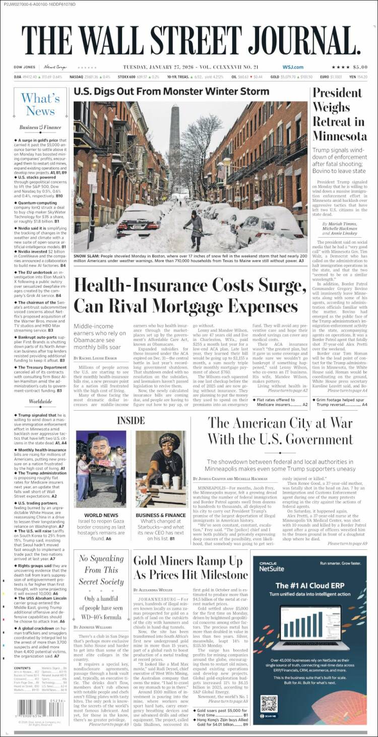 Portada de Wall Street Journal (USA)