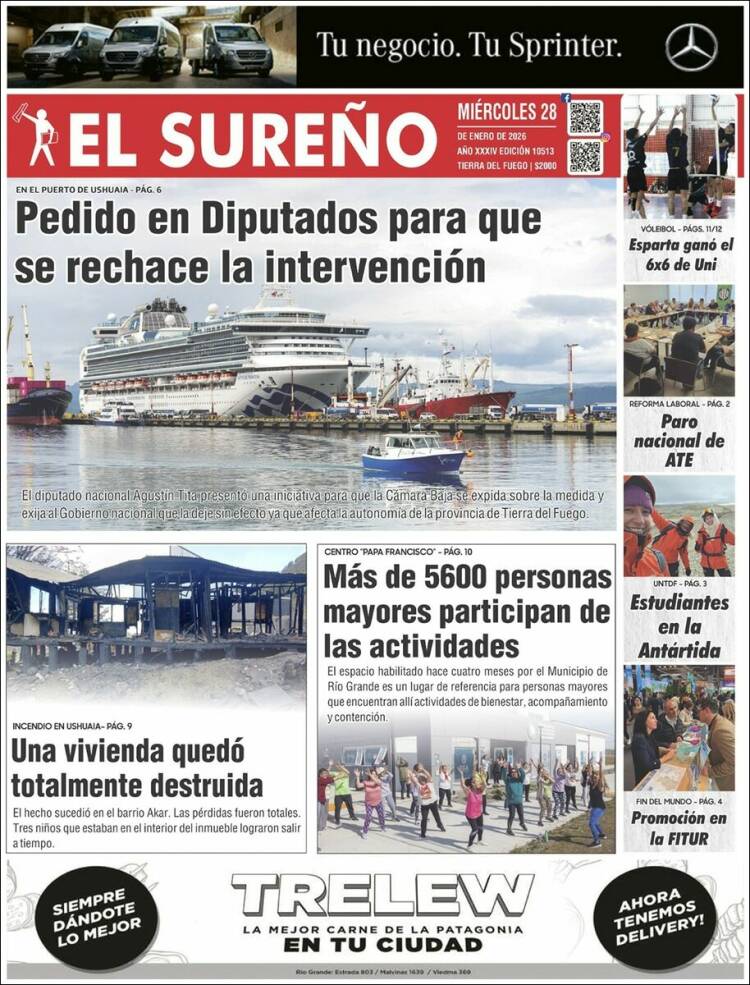 Portada de Diario El Sureño (Argentina)