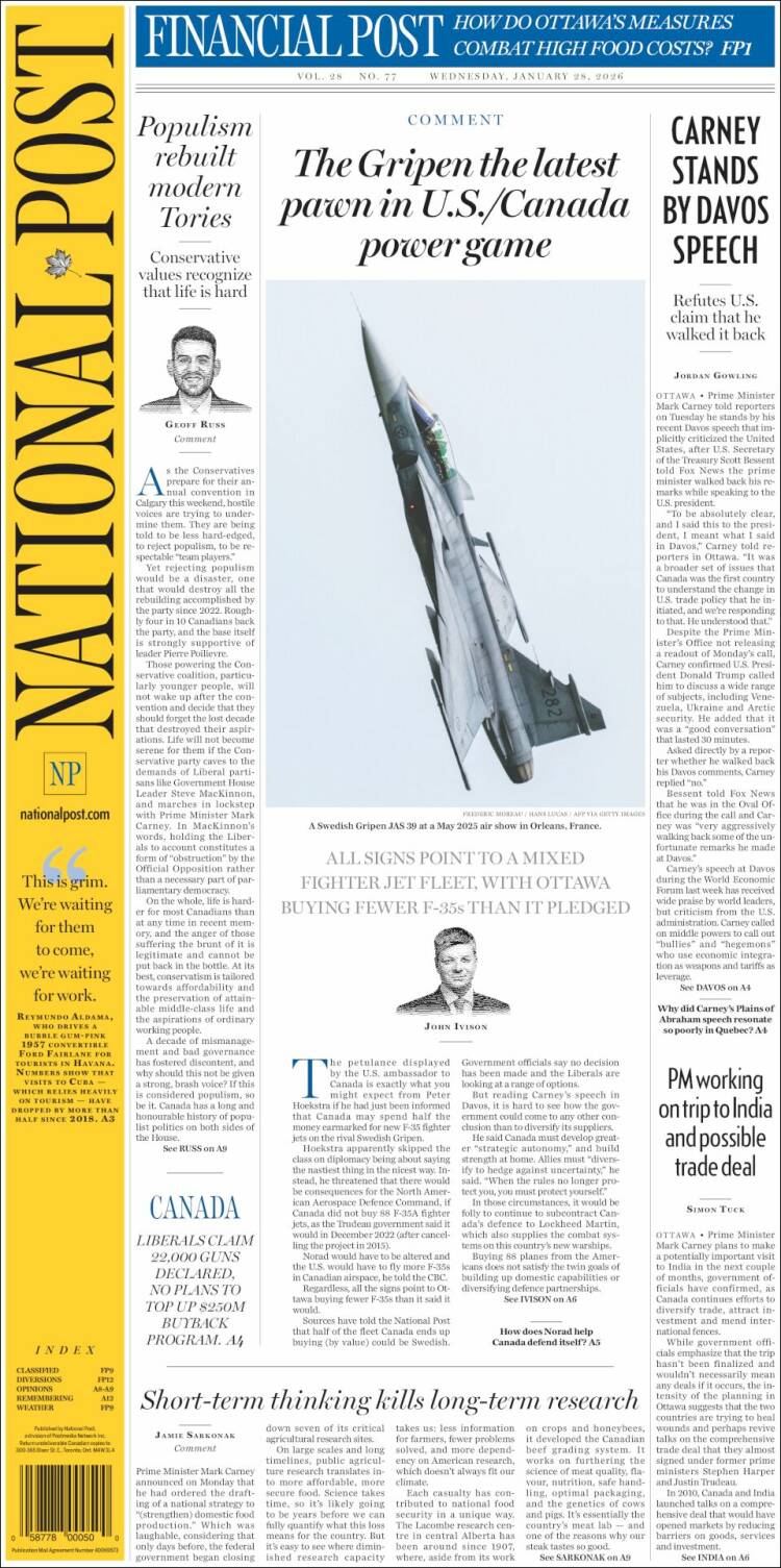 Portada de The National Post (Canad&aacute;)