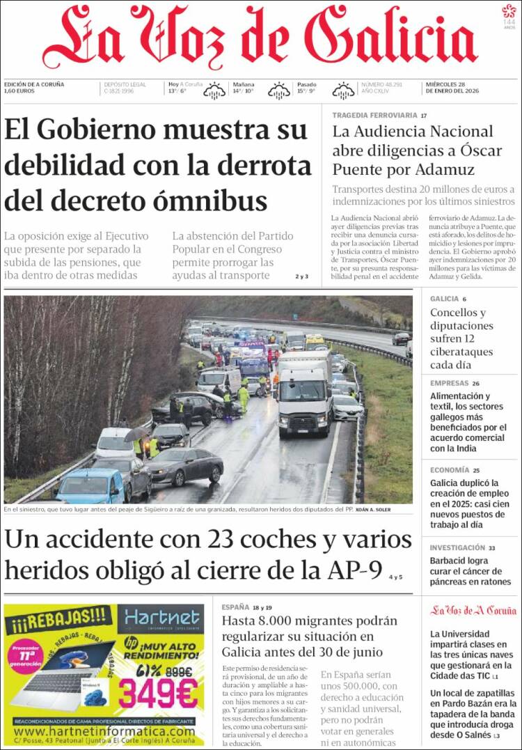 Portada de La Voz de Galicia (Espa&ntilde;a)