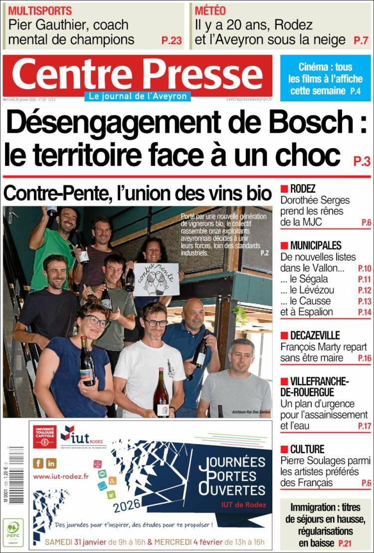 Portada de Centre Presse (Francia)