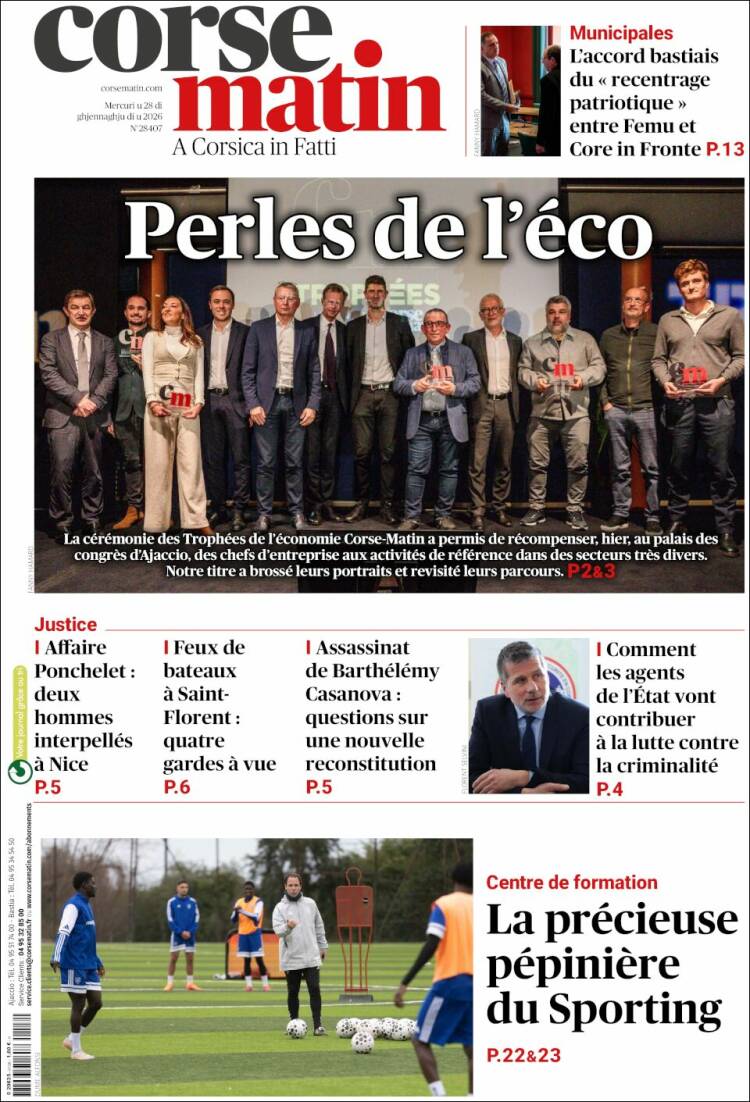 Portada de Corse-Matin (Francia)