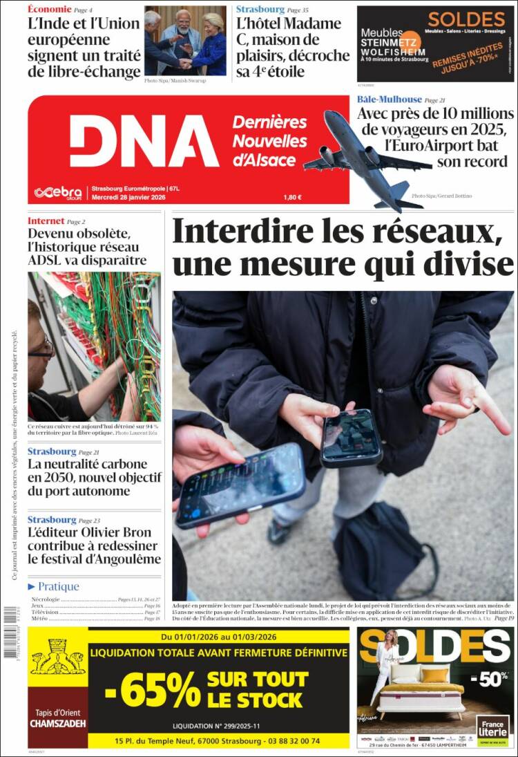 Portada de Les Dernières Nouvelles d'Alsace (Francia)