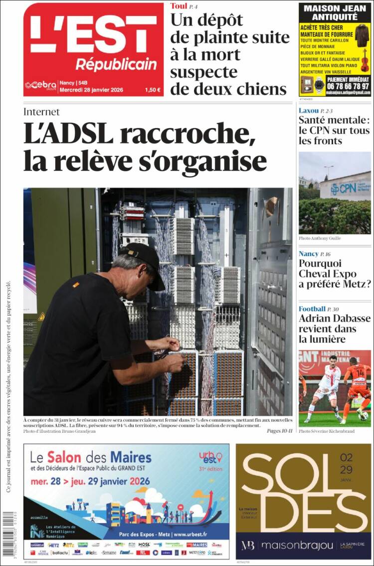 Portada de L'Est Republicain (Francia)