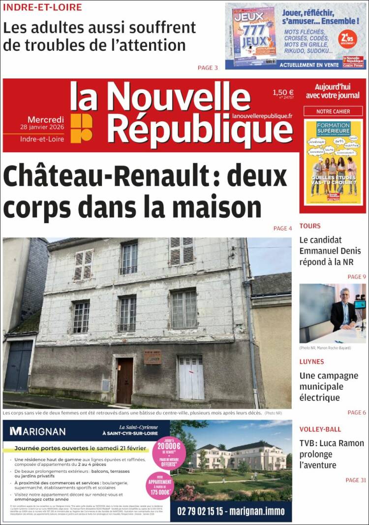 Portada de La Nouvelle Republique (Francia)