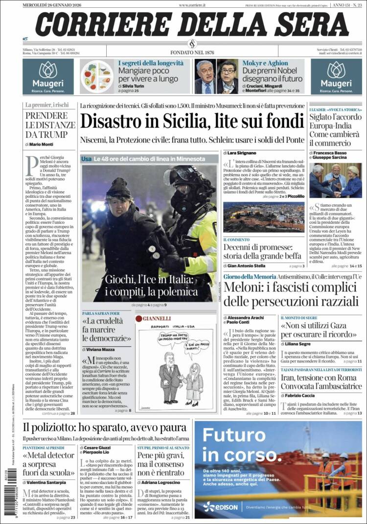 Portada de Corriere della Sera (Italia)