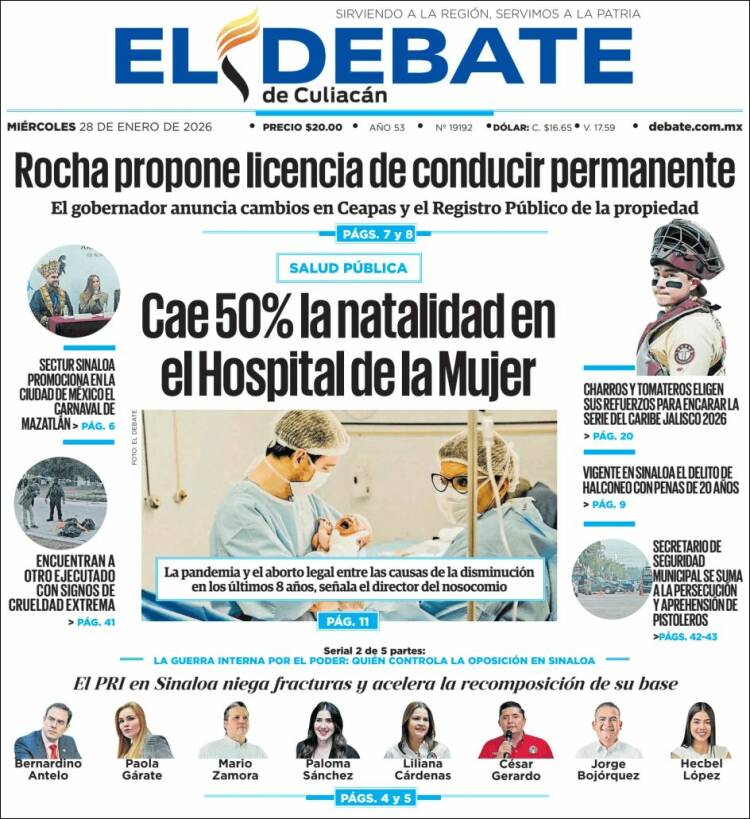 Portada de El Debate de Culiacán (M&eacute;xico)
