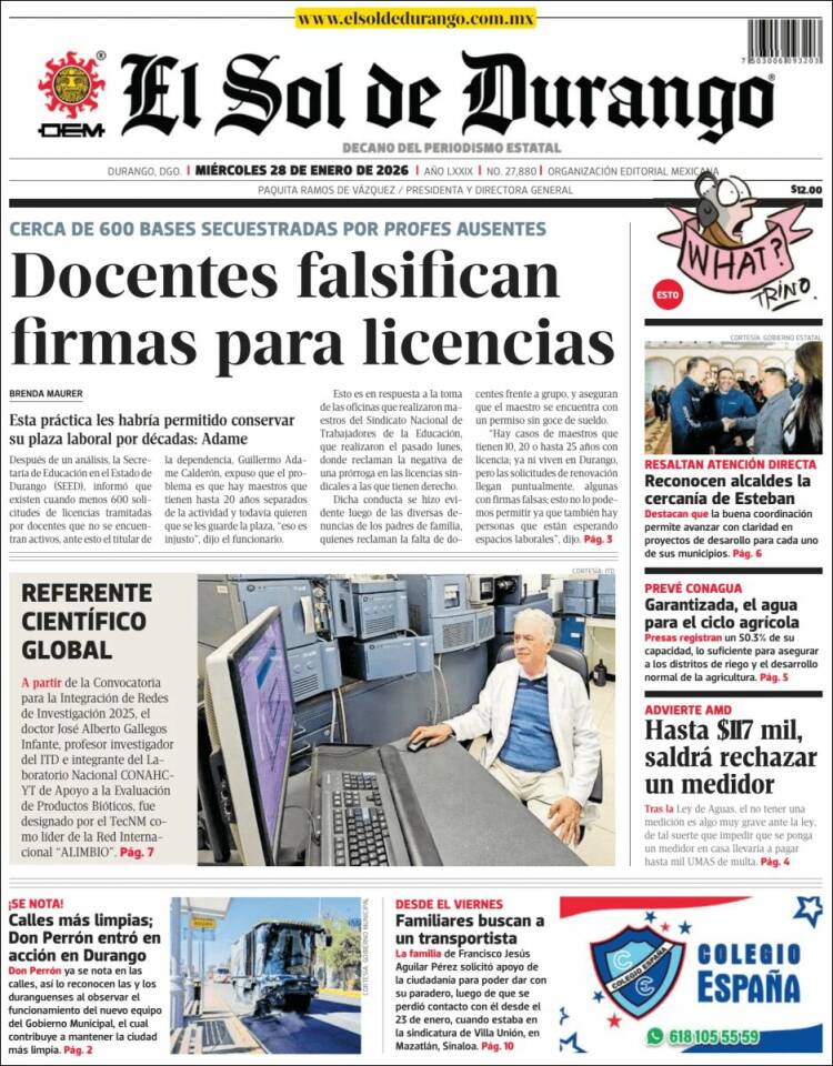Portada de El Sol de Durango (M&eacute;xico)