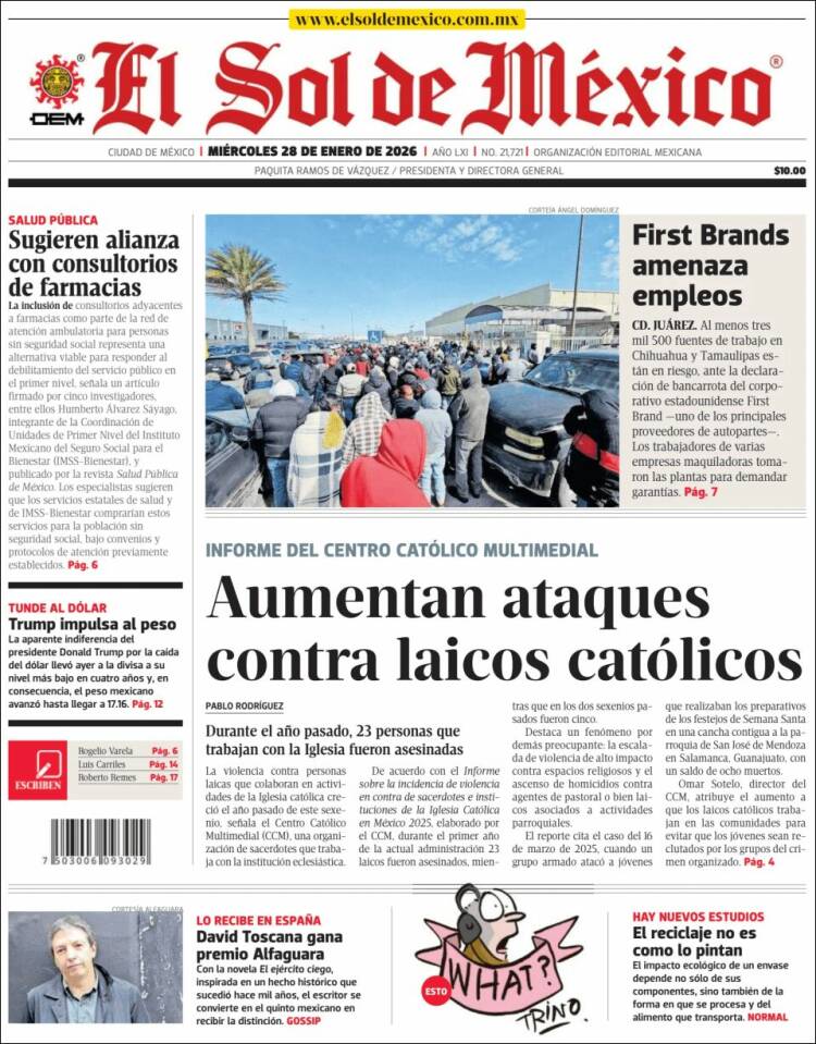Portada de El Sol de México (M&eacute;xico)