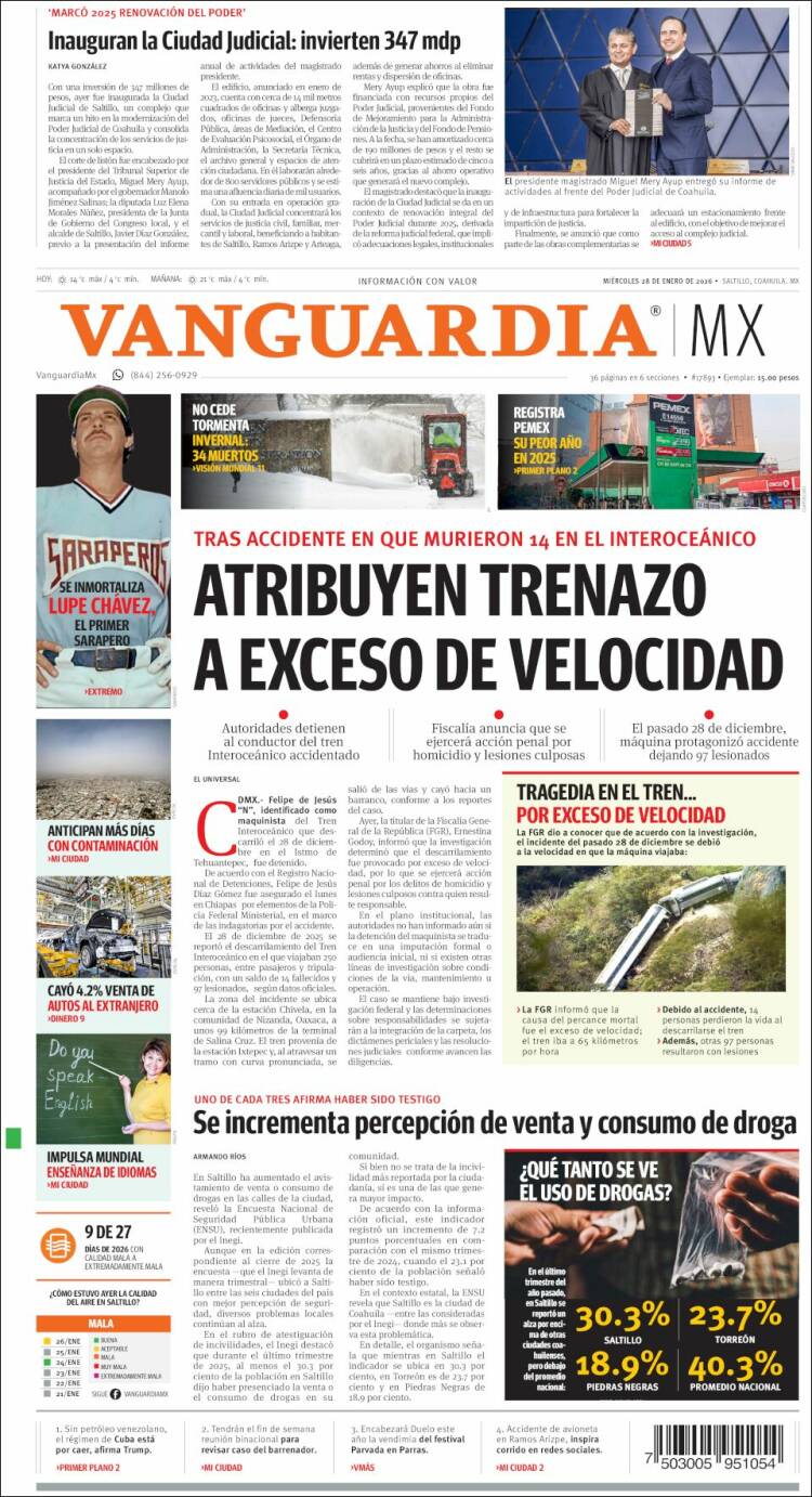 Portada de Vanguardia (M&eacute;xico)