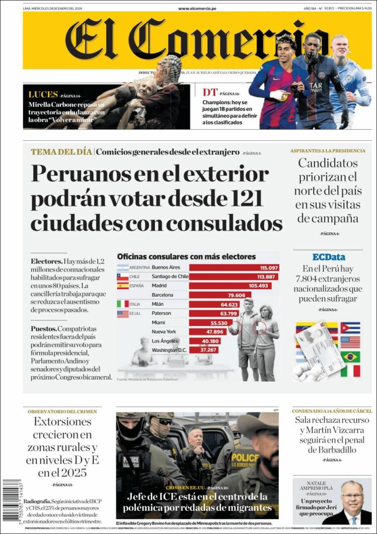 Portada de El Comercio (Per&uacute;)
