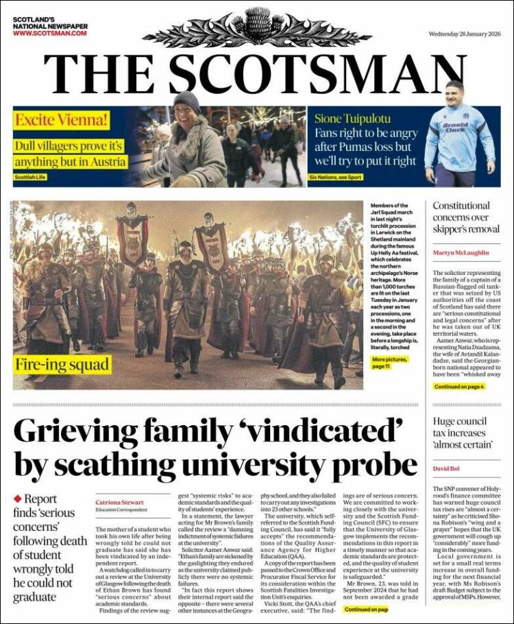 Portada de The Scotsman (Reino Unido)