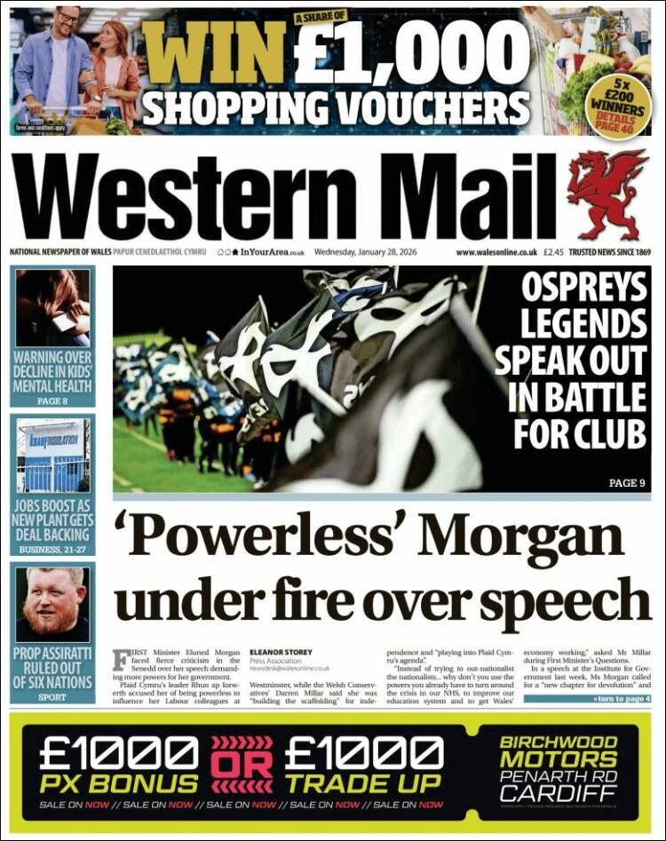Portada de Western Mail (Reino Unido)